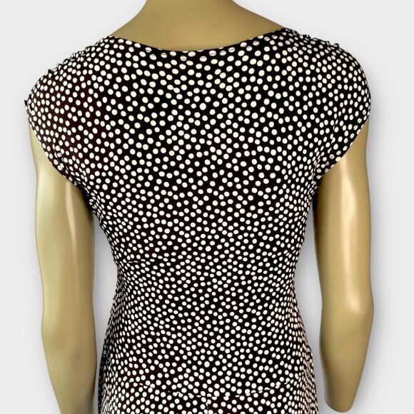 Enfocus Studio Sleeveless Polka Dot Dress Ruched Stretchy Size 12 Brown White - Picture 10 of 15